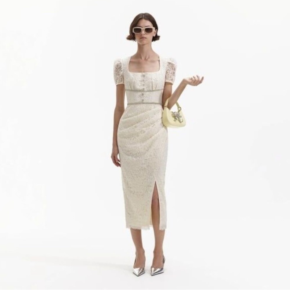 Self Portrait Diamate Cream Lace Dress